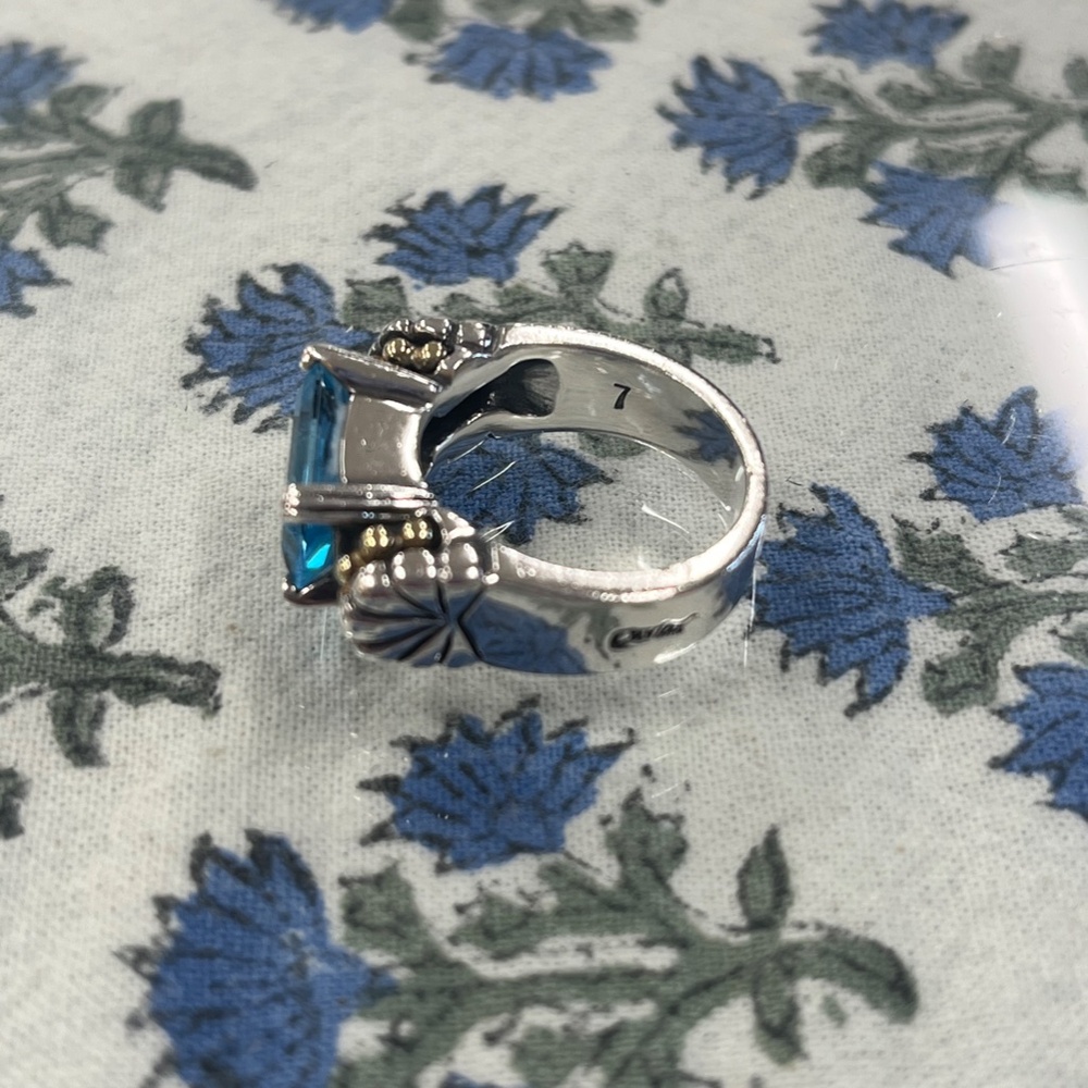 Lagos Blue Topaz Caviar Sterling Silver & 18K Yellow Gold Ring Size 7 - Picture 14 of 16